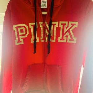 Pink Victoria’s Secret zip down hoodie size Large